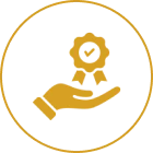 Certification symbol with hand and badge